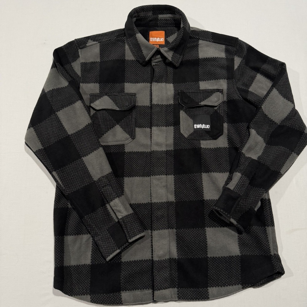 ThirtyTwo 32 Repel Fleece Riding Shirt Mens Large Plaid Snowboard Shacket Gray